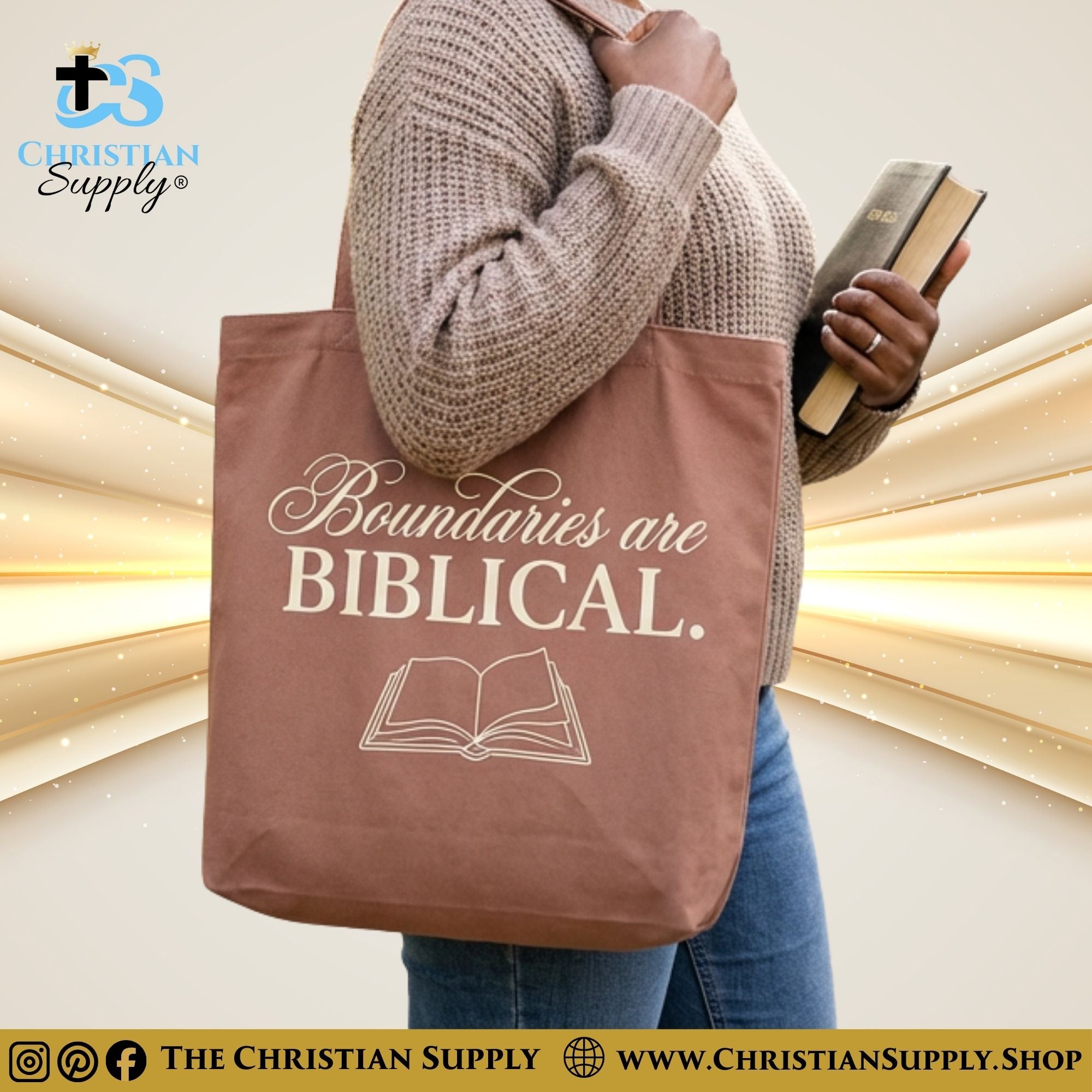 “Boundaries are Biblical” Inspirational Christian Tote Bag – Durable 12oz Cotton Canvas Reusable Shoulder Bag for Daily Use