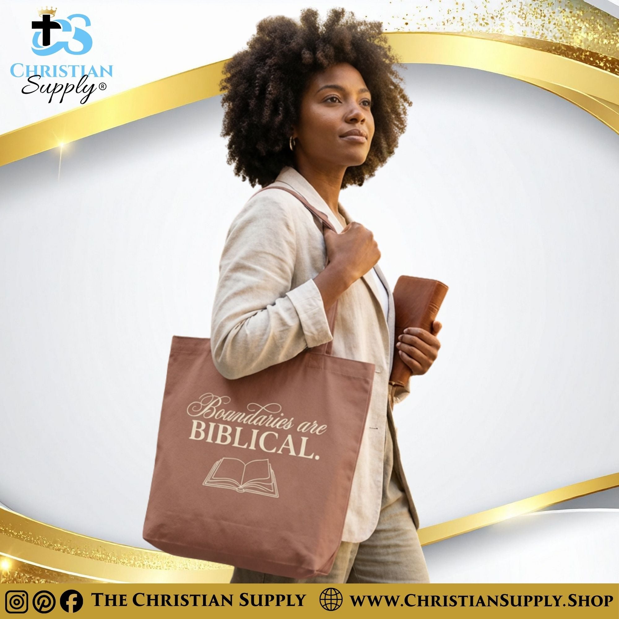 “Boundaries are Biblical” Inspirational Christian Tote Bag – Durable 12oz Cotton Canvas Reusable Shoulder Bag for Daily Use