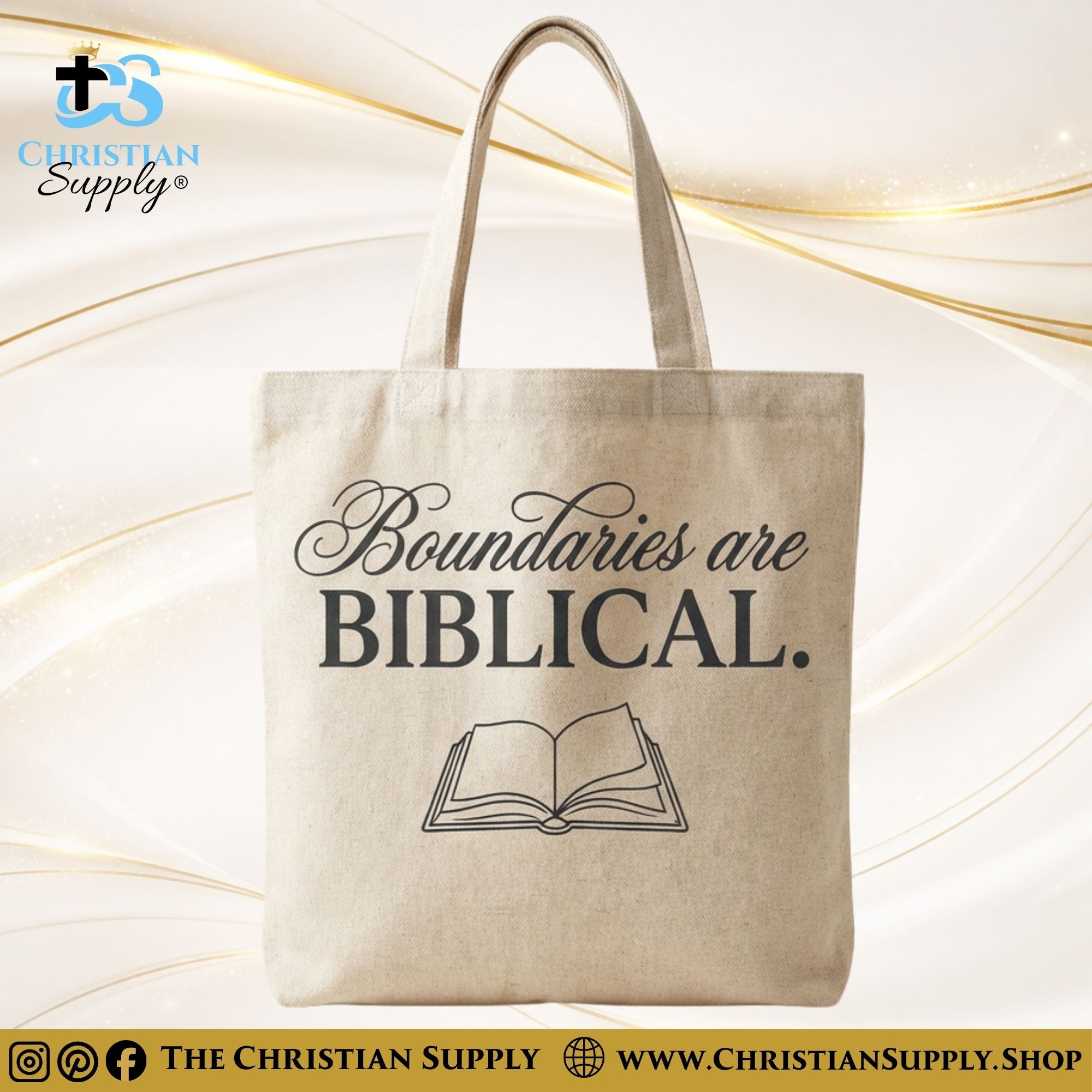 “Boundaries are Biblical” Inspirational Christian Tote Bag – Durable 12oz Cotton Canvas Reusable Shoulder Bag for Daily Use