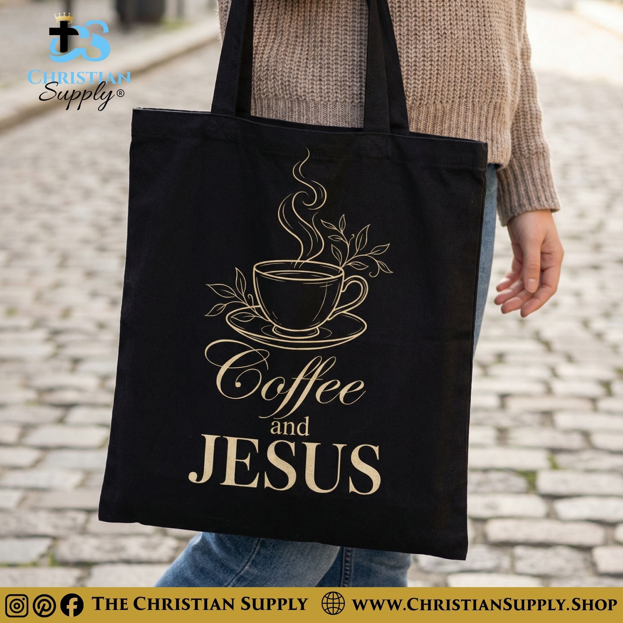"Coffee and Jesus" Christian Tote Bag – Durable 12oz Cotton Canvas Reusable Shoulder Bag for Daily Use