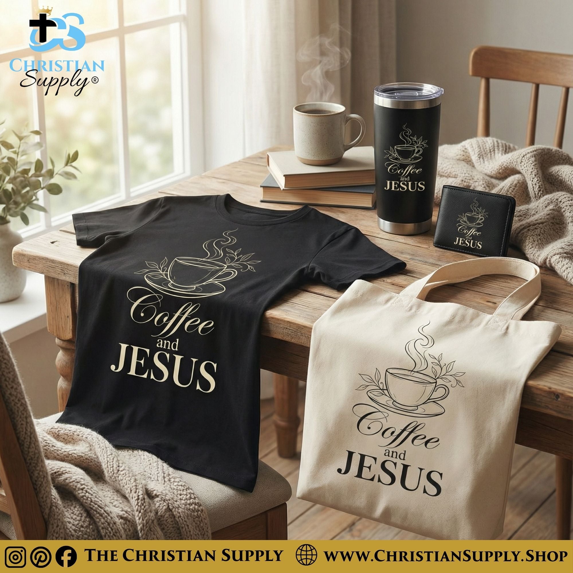 "Coffee and Jesus" Christian Tote Bag – Durable 12oz Cotton Canvas Reusable Shoulder Bag for Daily Use