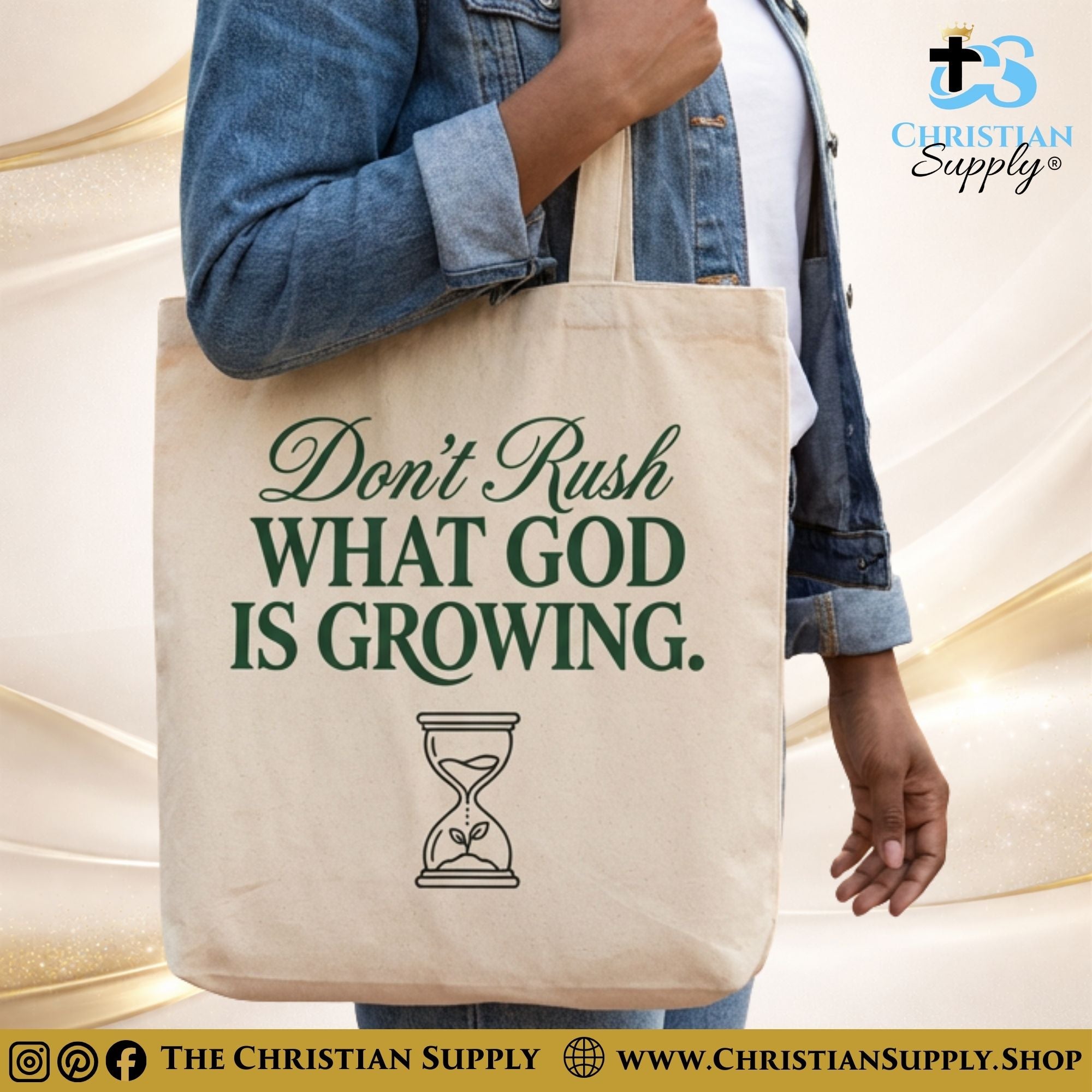 "Don't Rush What God is Growing" Christian Tote Bag – Durable 12oz Cotton Canvas Reusable Shoulder Bag for Daily Use