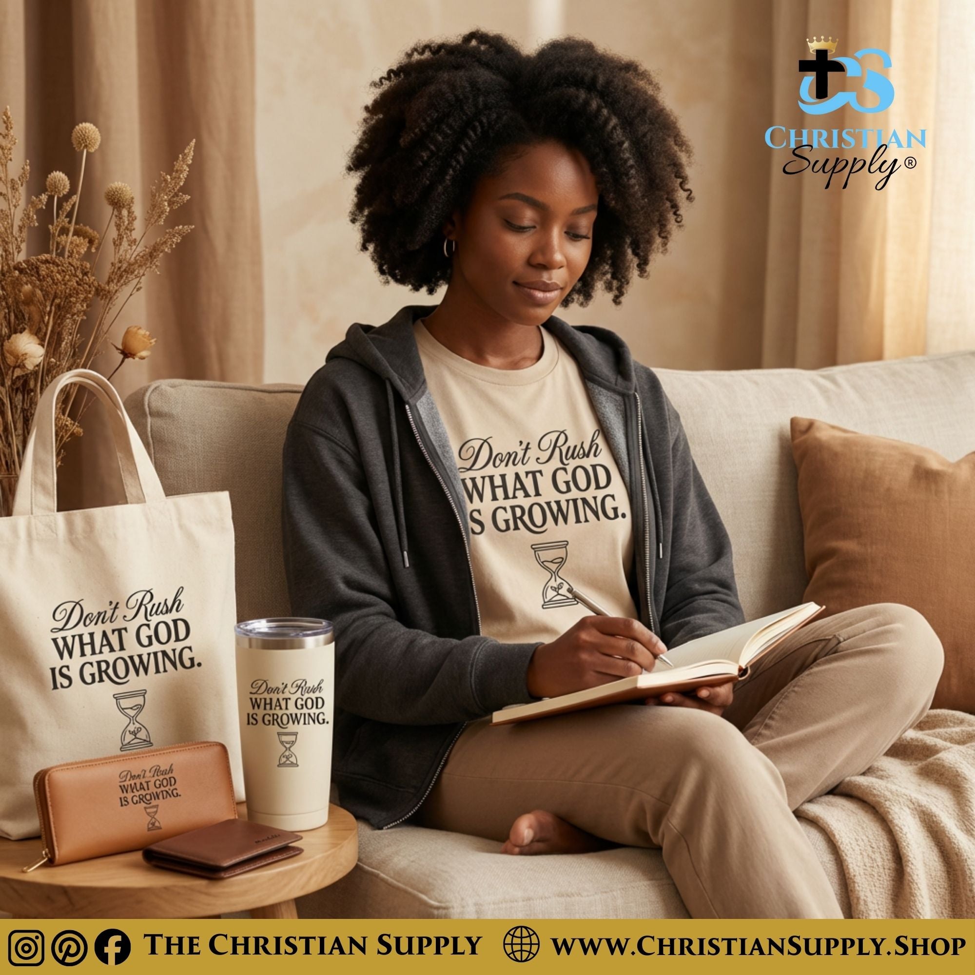 "Don't Rush What God is Growing" Christian Tote Bag – Durable 12oz Cotton Canvas Reusable Shoulder Bag for Daily Use