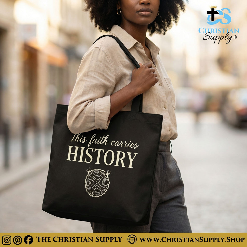 “This Faith Carries History” Inspirational Christian Tote Bag – Durable 12oz Cotton Canvas Reusable Shoulder Bag for Daily Use