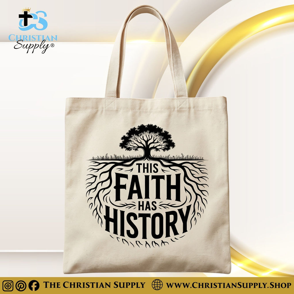 “This Faith Has History” Inspirational Christian Tote Bag – Durable 12oz Cotton Canvas Reusable Shoulder Bag for Daily Use