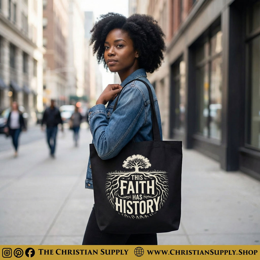 “This Faith Has History” Inspirational Christian Tote Bag – Durable 12oz Cotton Canvas Reusable Shoulder Bag for Daily Use