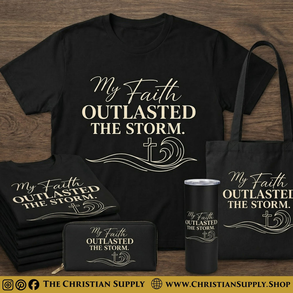 “My Faith Outlasted the Storm” Inspirational Christian Tote Bag – Durable 12oz Cotton Canvas Reusable Shoulder Bag for Daily Use