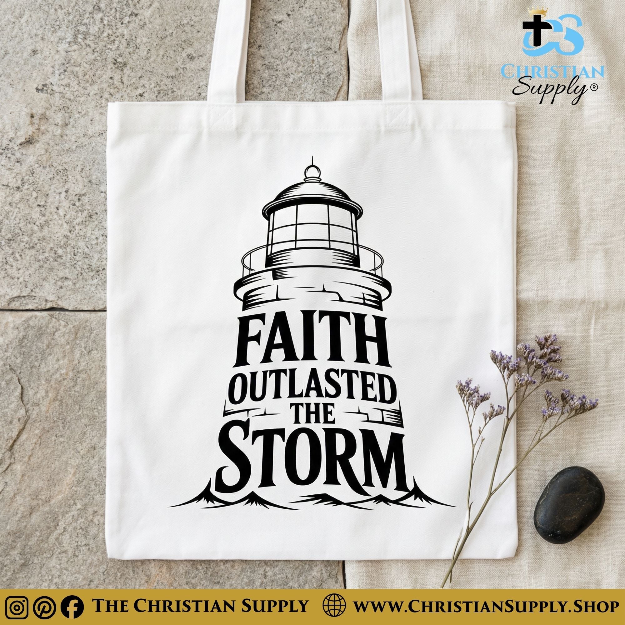 “Faith Outlasted the Storm” Inspirational Christian Tote Bag – Durable 12oz Cotton Canvas Reusable Shoulder Bag for Daily Use