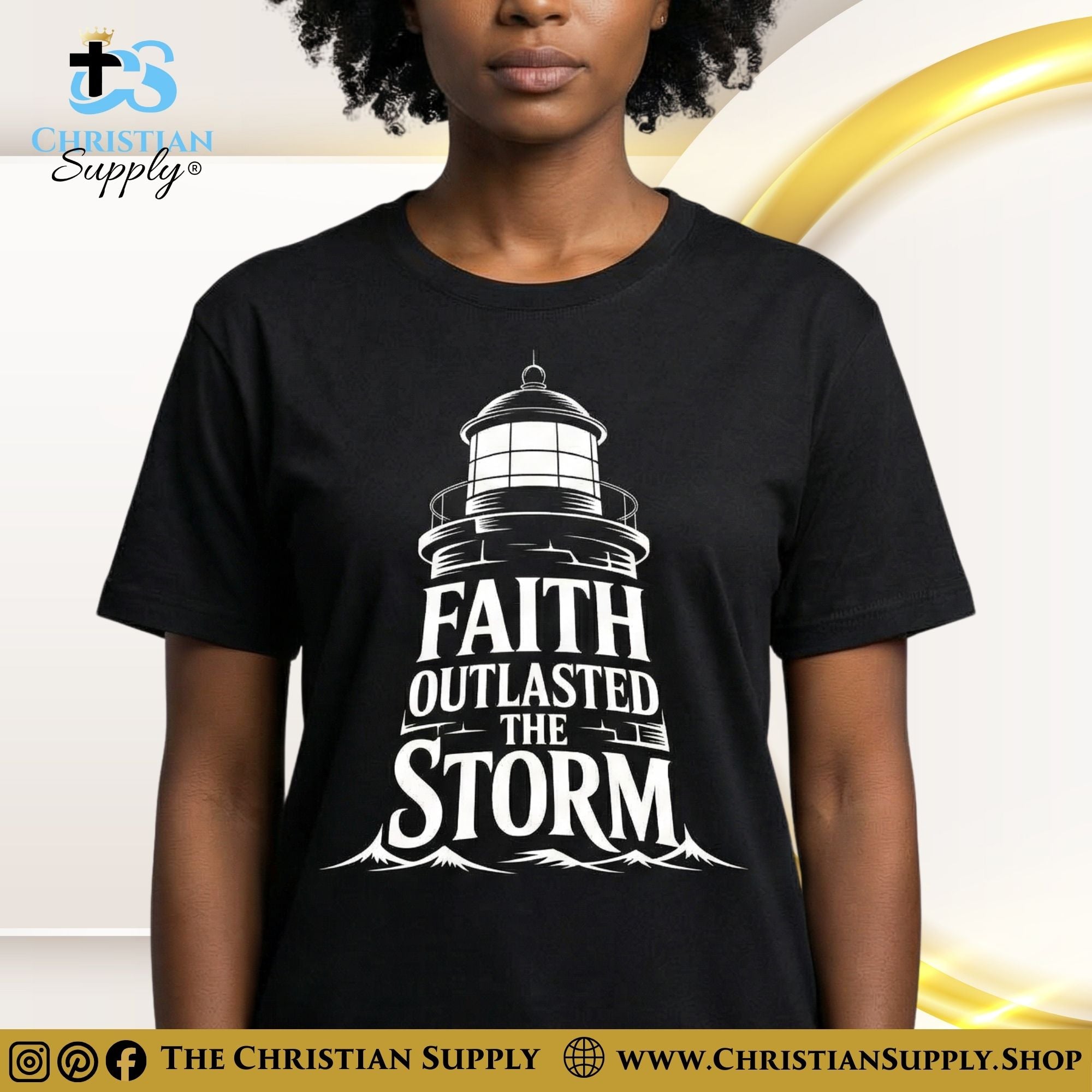 Faith Outlasted the Storm T‑Shirt – Lighthouse Strength Christian Tee