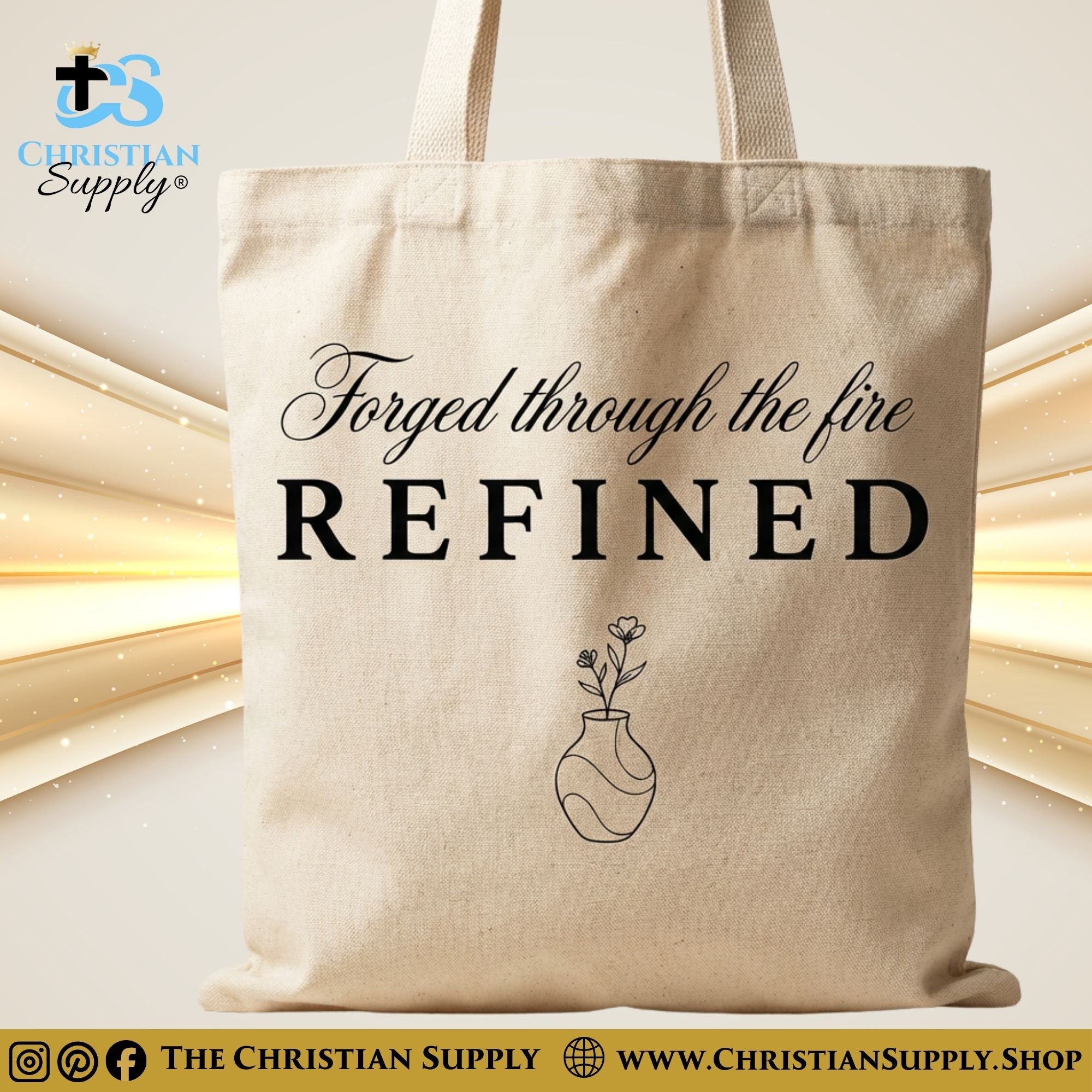 “Forged Through the Fire Refined” Inspirational Christian Tote Bag – Durable 12oz Cotton Canvas Reusable Shoulder Bag for Daily Use