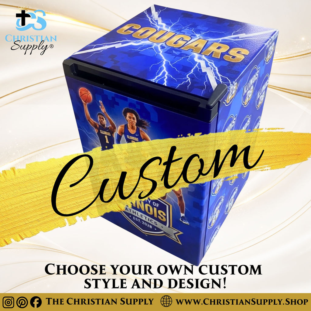 Custom Wrapped Mini Fridge with Personalized Design for Office Dorm and Events