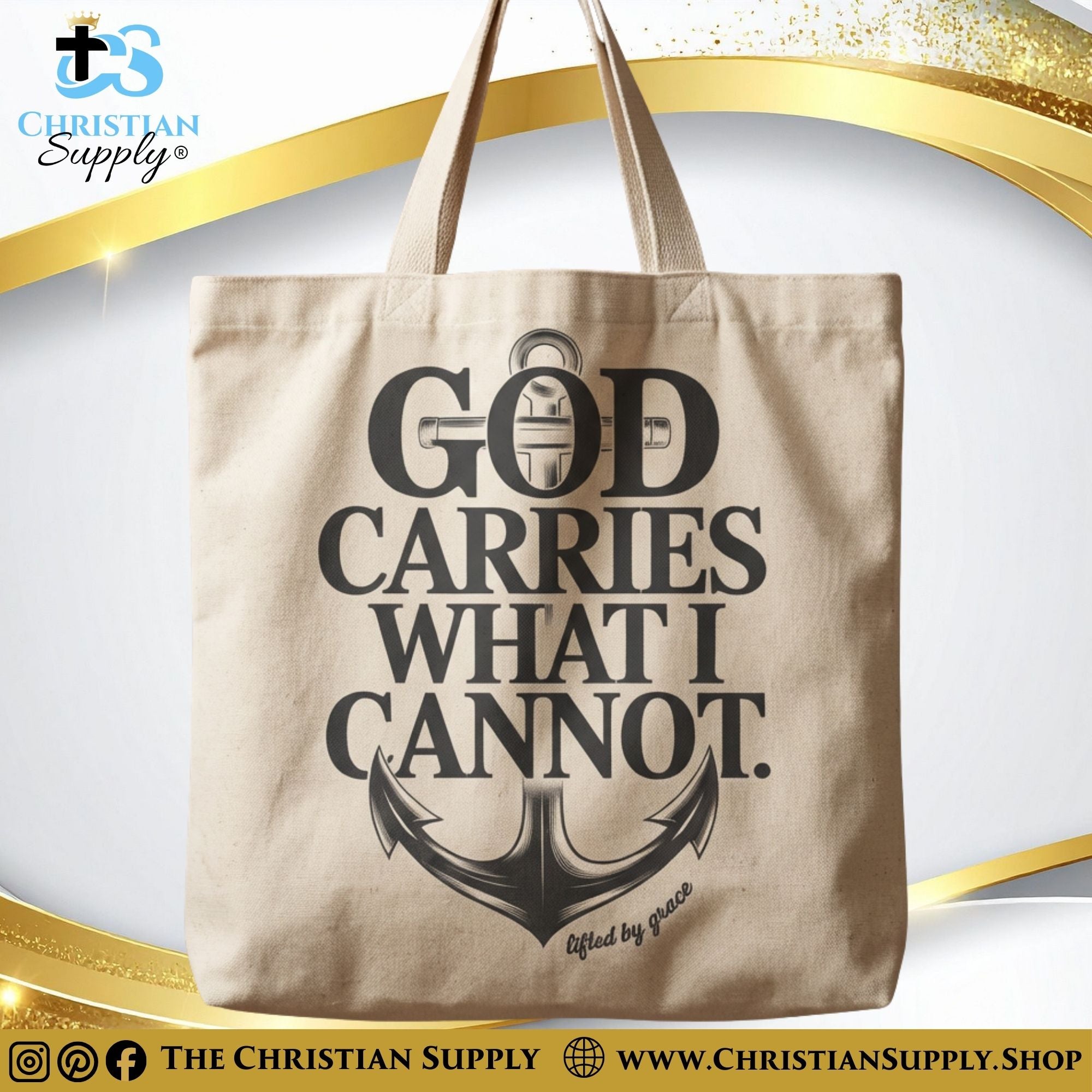 “God Carries What I Cannot” Inspirational Christian Tote Bag – Durable 12oz Cotton Canvas Reusable Shoulder Bag for Daily Use