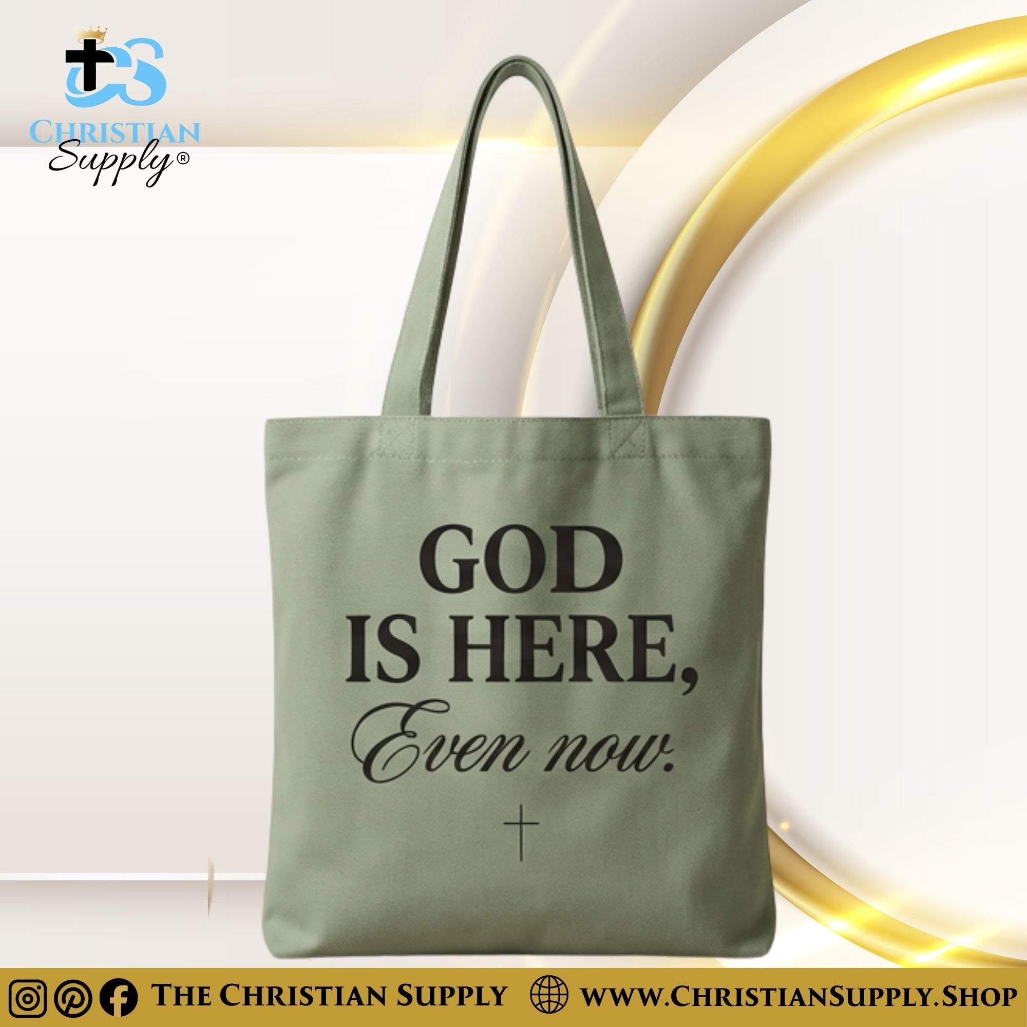 “God Is Here, Even Now” Inspirational Christian Tote Bag – Durable 12oz Cotton Canvas Reusable Shoulder Bag for Daily Use
