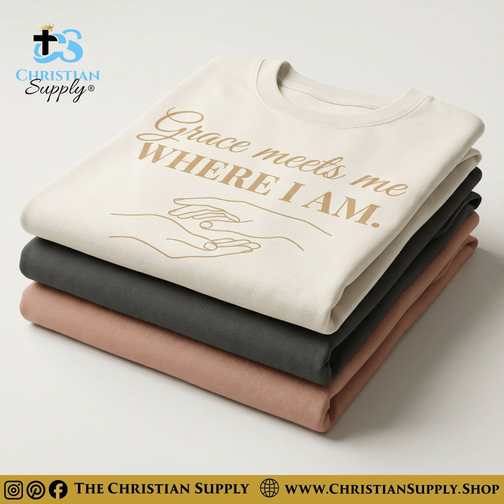 Grace Meets Me Where I Am T‑Shirt – Hand-Drawn Reach of Mercy Tee