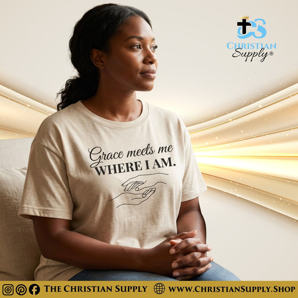 Grace Meets Me Where I Am T‑Shirt – Hand-Drawn Reach of Mercy Tee