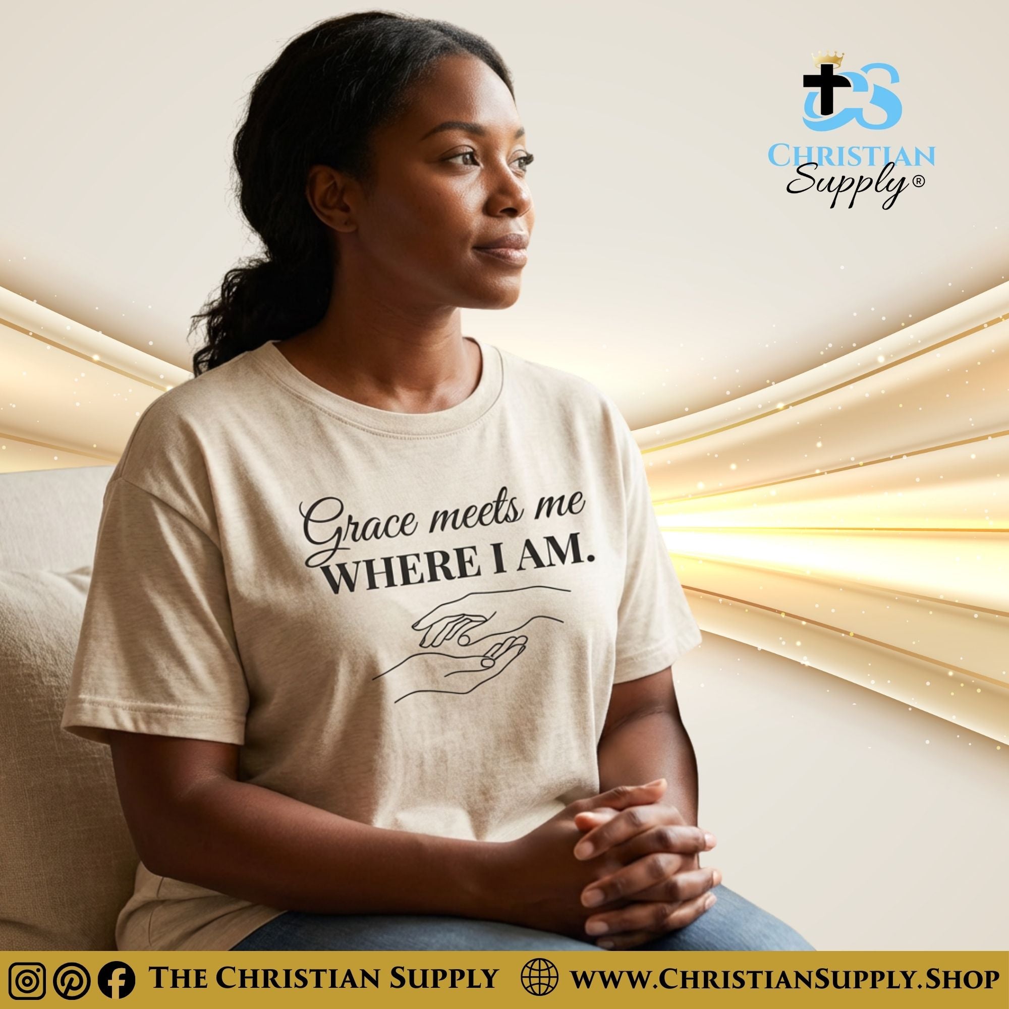 Grace Meets Me Where I Am T‑Shirt – Hand-Drawn Reach of Mercy Tee