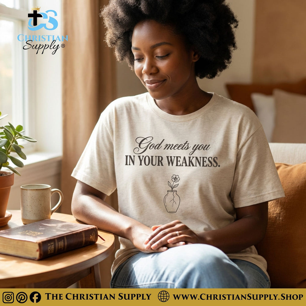 God Meets You in Your Weakness T‑Shirt – Cracked Vase Grace Design