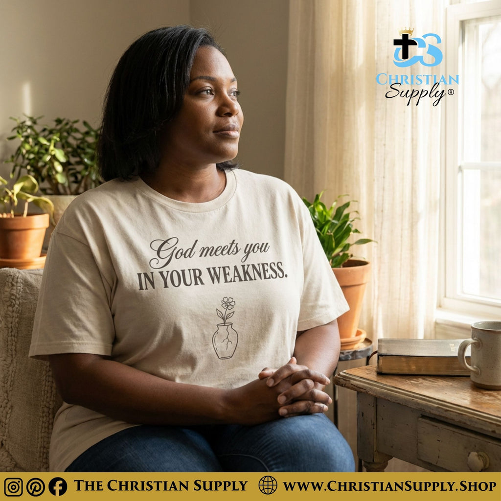 God Meets You in Your Weakness T‑Shirt – Cracked Vase Grace Design