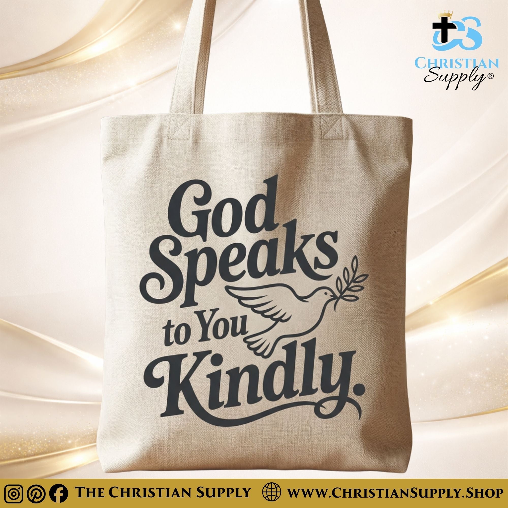 “God Speaks to You Kindly” Inspirational Christian Tote Bag – Durable 12oz Cotton Canvas Reusable Shoulder Bag for Daily Use