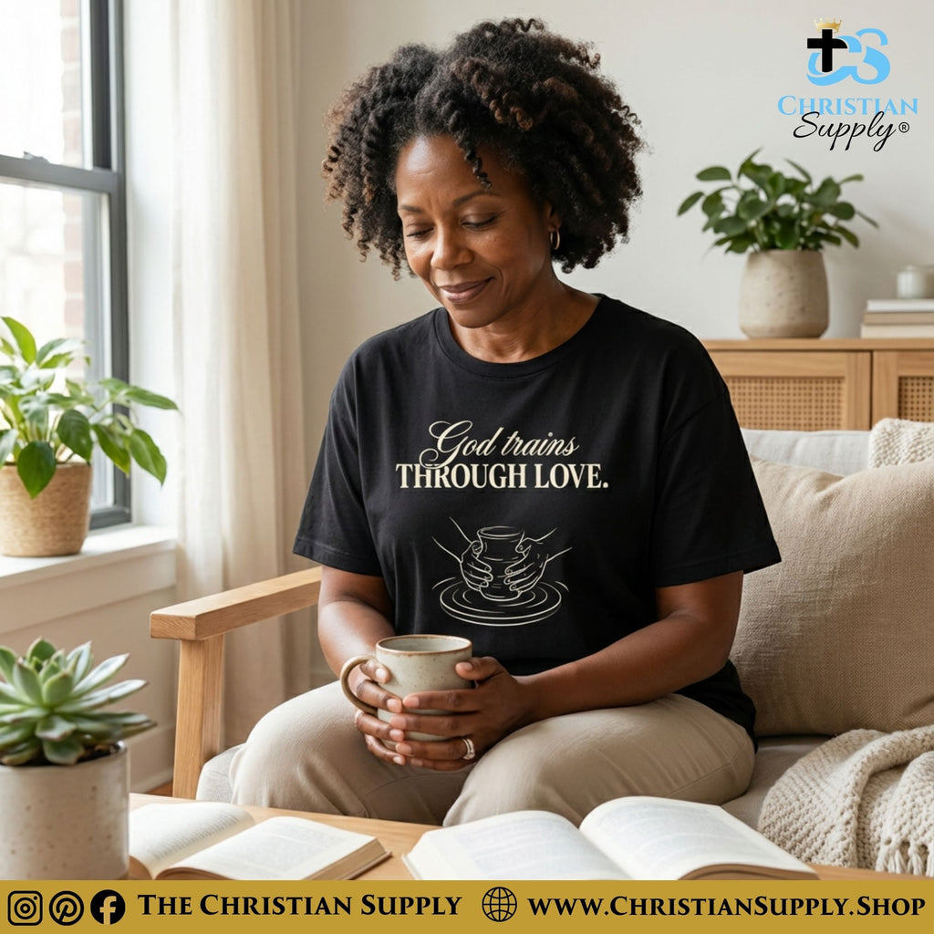God Trains Through Love T‑Shirt – Potter’s Hands Christian Graphic Tee