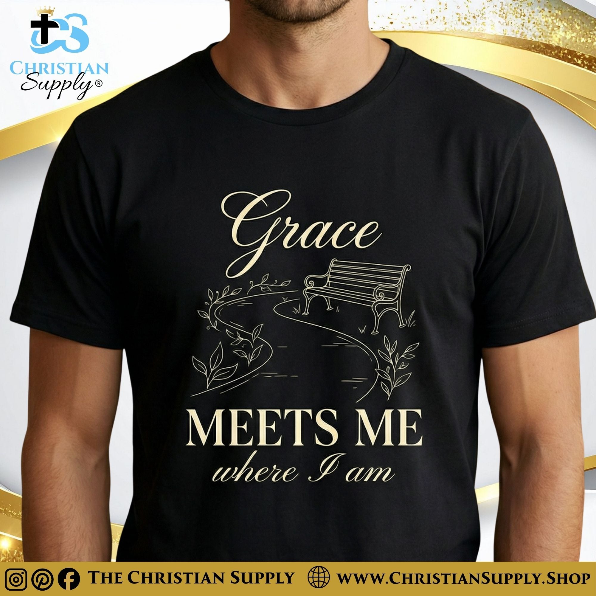 Grace Meets Me Where I Am T‑Shirt – Park Bench Faith Graphic Tee
