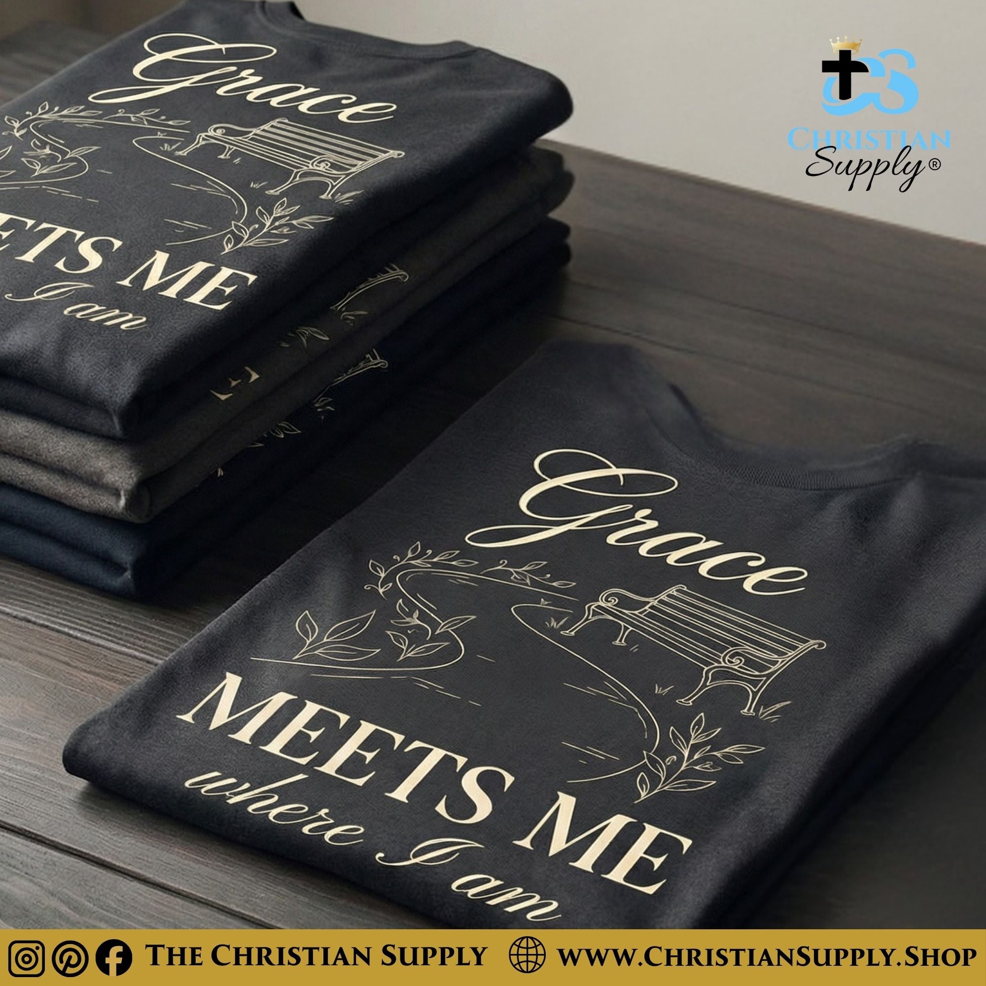 Grace Meets Me Where I Am T‑Shirt – Park Bench Faith Graphic Tee