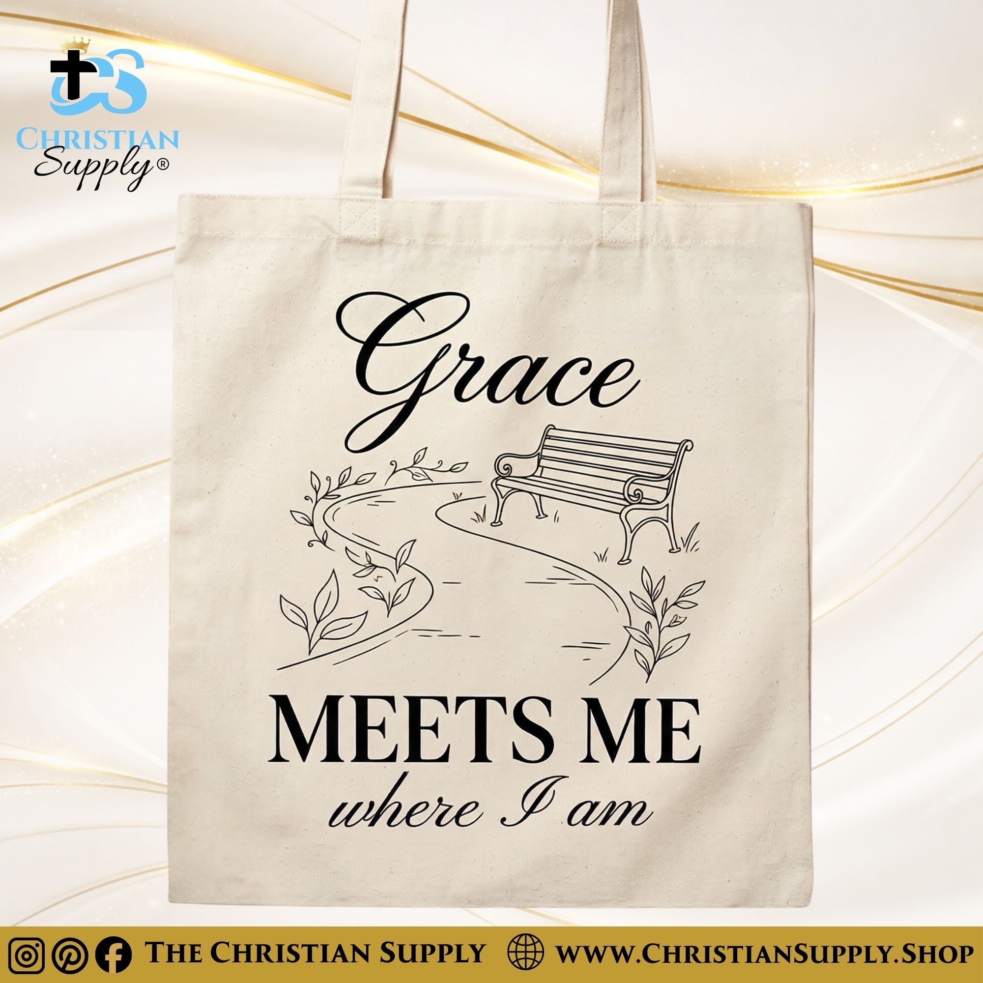 “Grace Meets Me Where I Am” Inspirational Christian Tote Bag – Durable 12oz Cotton Canvas Reusable Shoulder Bag for Daily Use