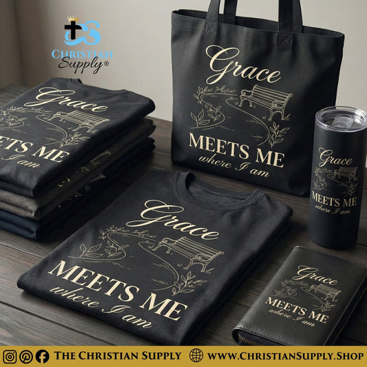 “Grace Meets Me Where I Am” Inspirational Christian Tote Bag – Durable 12oz Cotton Canvas Reusable Shoulder Bag for Daily Use