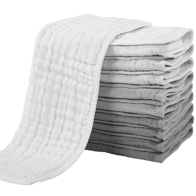 Baby Burping Cloths (Set of 6) – Organic Muslin Cotton Cloths with Custom Personalization