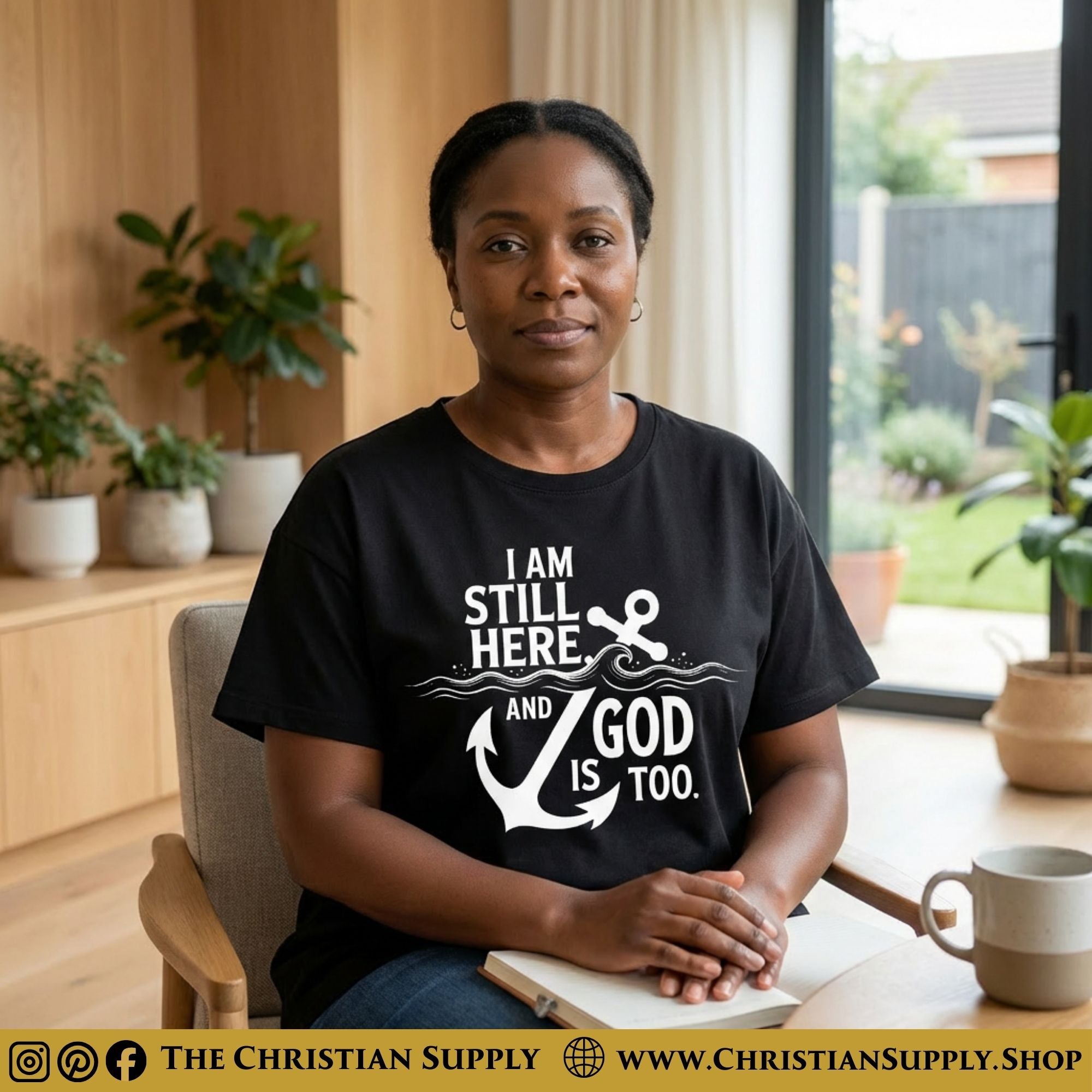 I Am Still Here, And God Is Too – Anchor Christian T‑Shirt