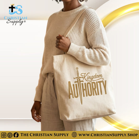 “Kingdom Authority” Inspirational Christian Tote Bag – Durable 12oz Cotton Canvas Reusable Shoulder Bag for Daily Use
