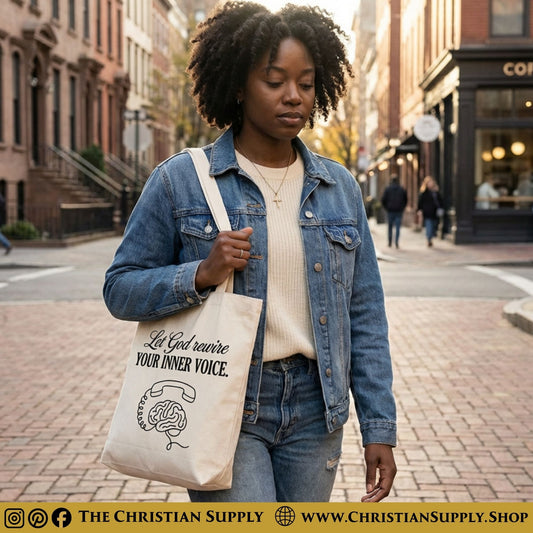 “Let God Rewire Your Inner Voice” Inspirational Christian Tote Bag – Durable 12oz Cotton Canvas Reusable Shoulder Bag for Daily Use