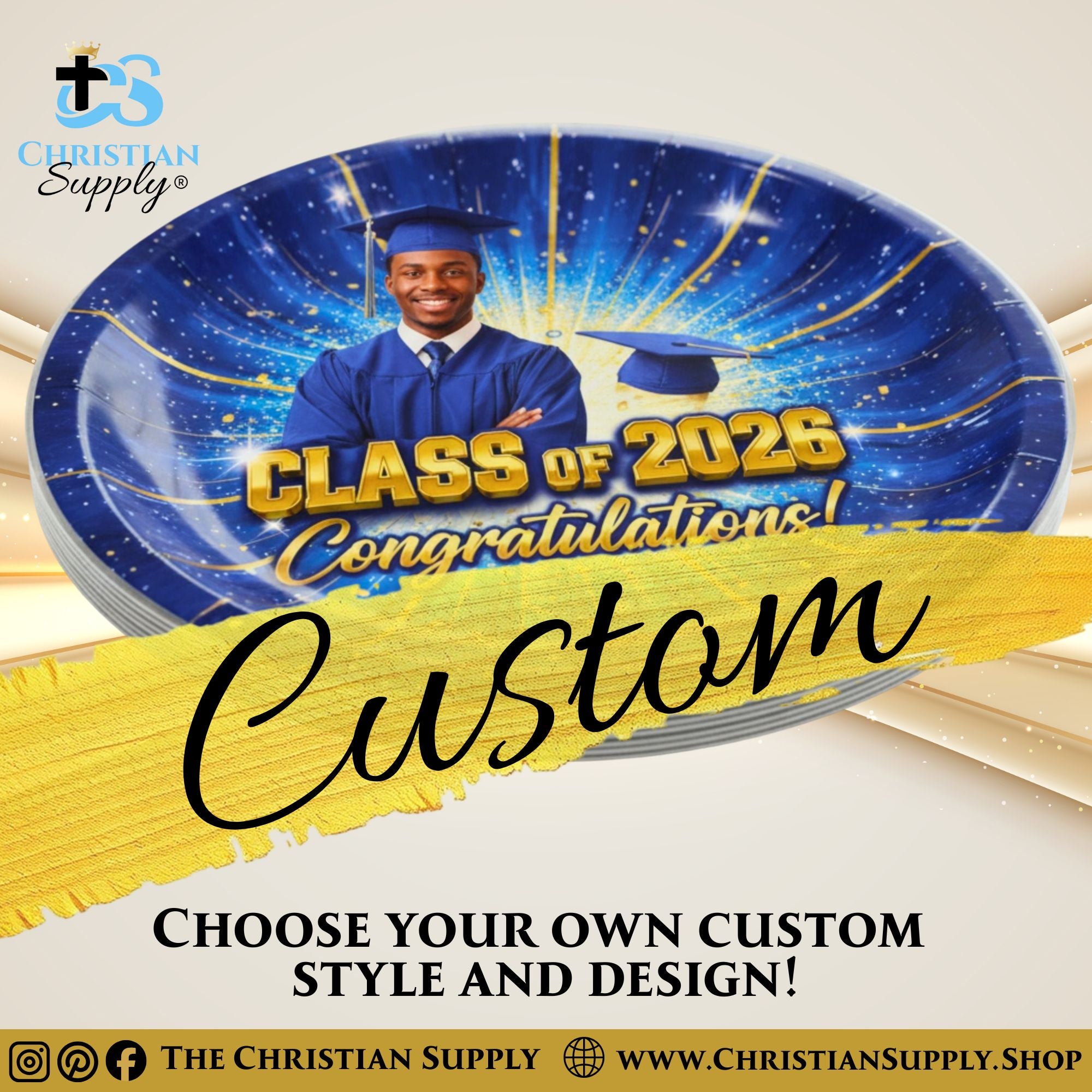 Custom Party Plates with Personalized Design – 7" Dessert or 10" Dinner Plates