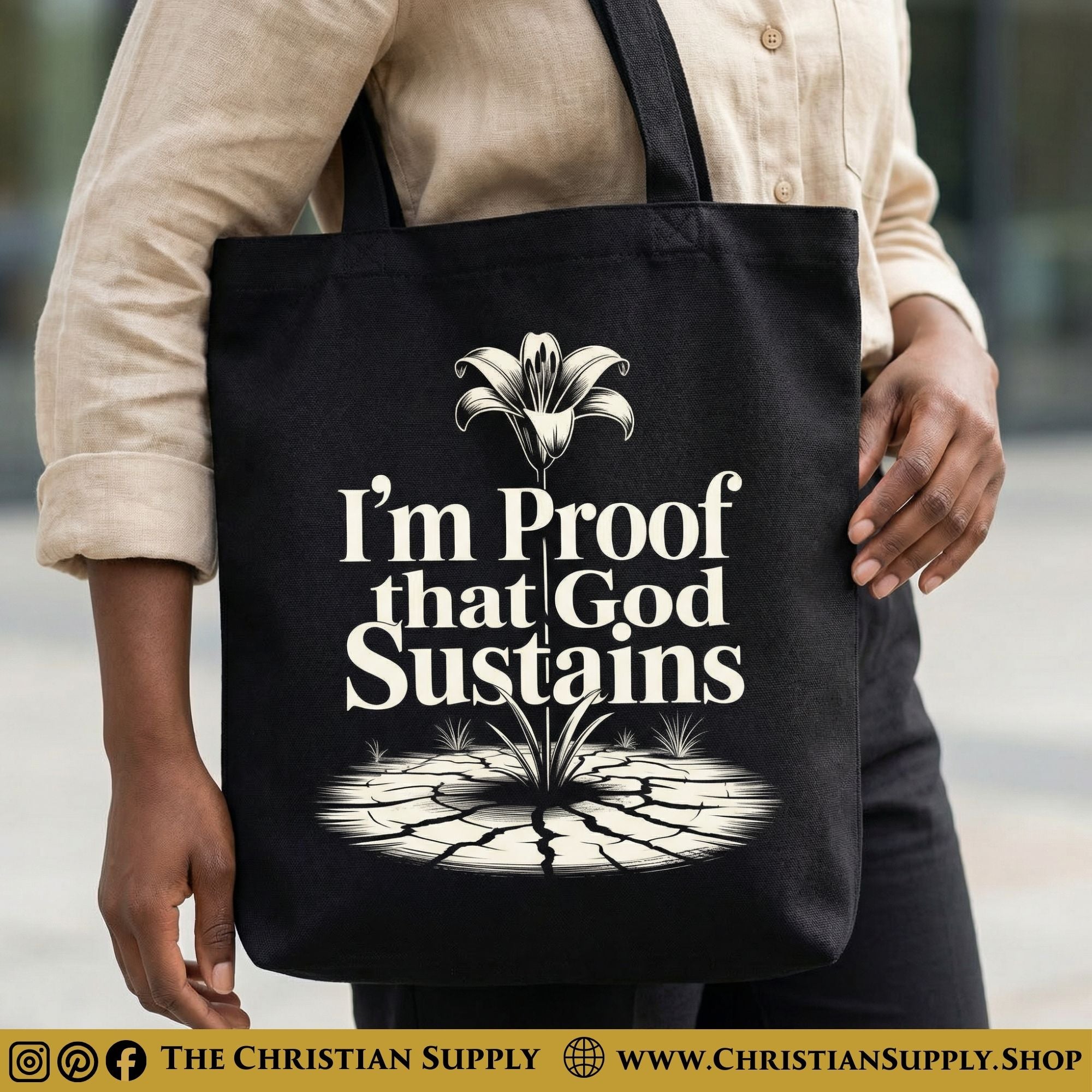 “I’m Proof That God Sustains” Inspirational Christian Tote Bag – Durable 12oz Cotton Canvas Reusable Shoulder Bag for Daily Use