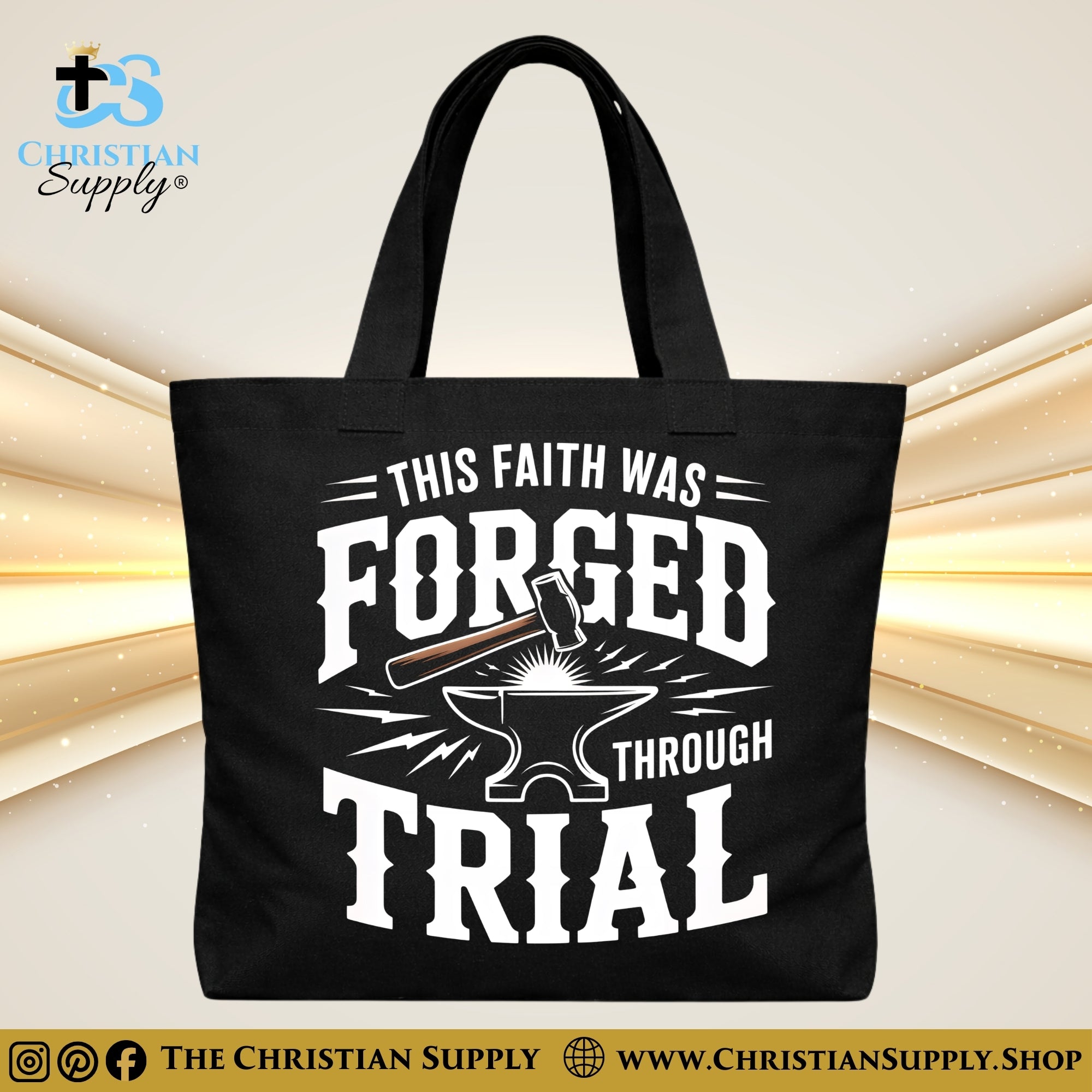 “This Faith Was Forged Through Trial” Inspirational Christian Tote Bag – Durable 12oz Cotton Canvas Reusable Shoulder Bag for Daily Use