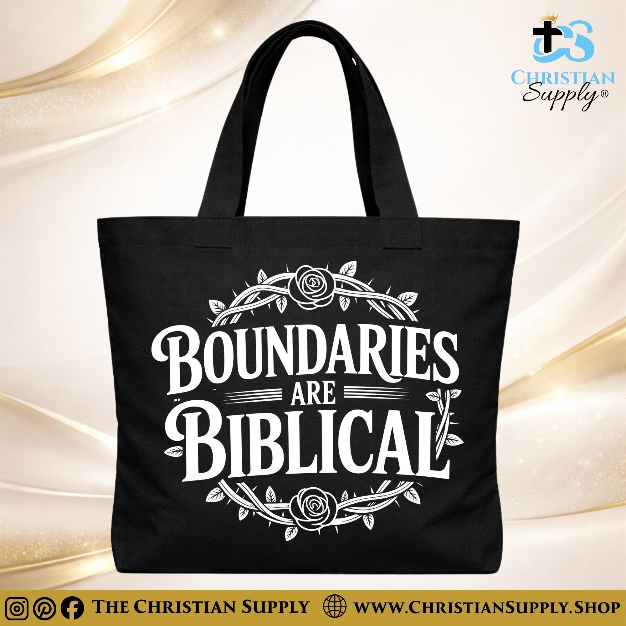 "Boundaries are Biblical" Christian Tote Bag – Durable 12oz Cotton Canvas Reusable Shoulder Bag for Daily Use