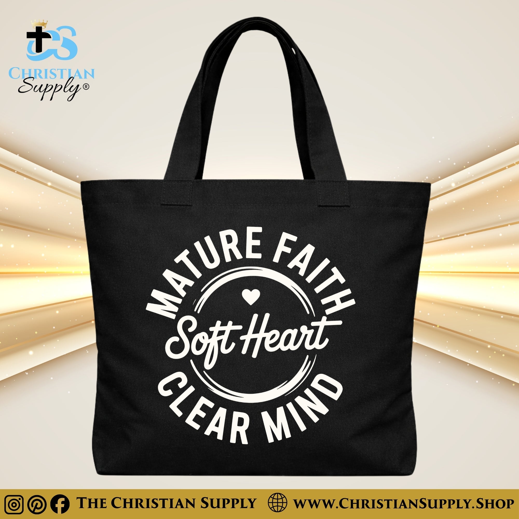 "Mature Faith Soft Heart Clear Mind" Christian Tote Bag – Durable 12oz Cotton Canvas Reusable Shoulder Bag for Daily Use