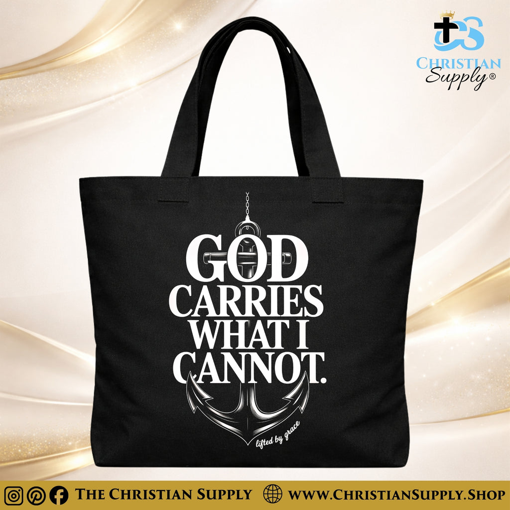 “God Carries What I Cannot” Inspirational Christian Tote Bag – Durable 12oz Cotton Canvas Reusable Shoulder Bag for Daily Use