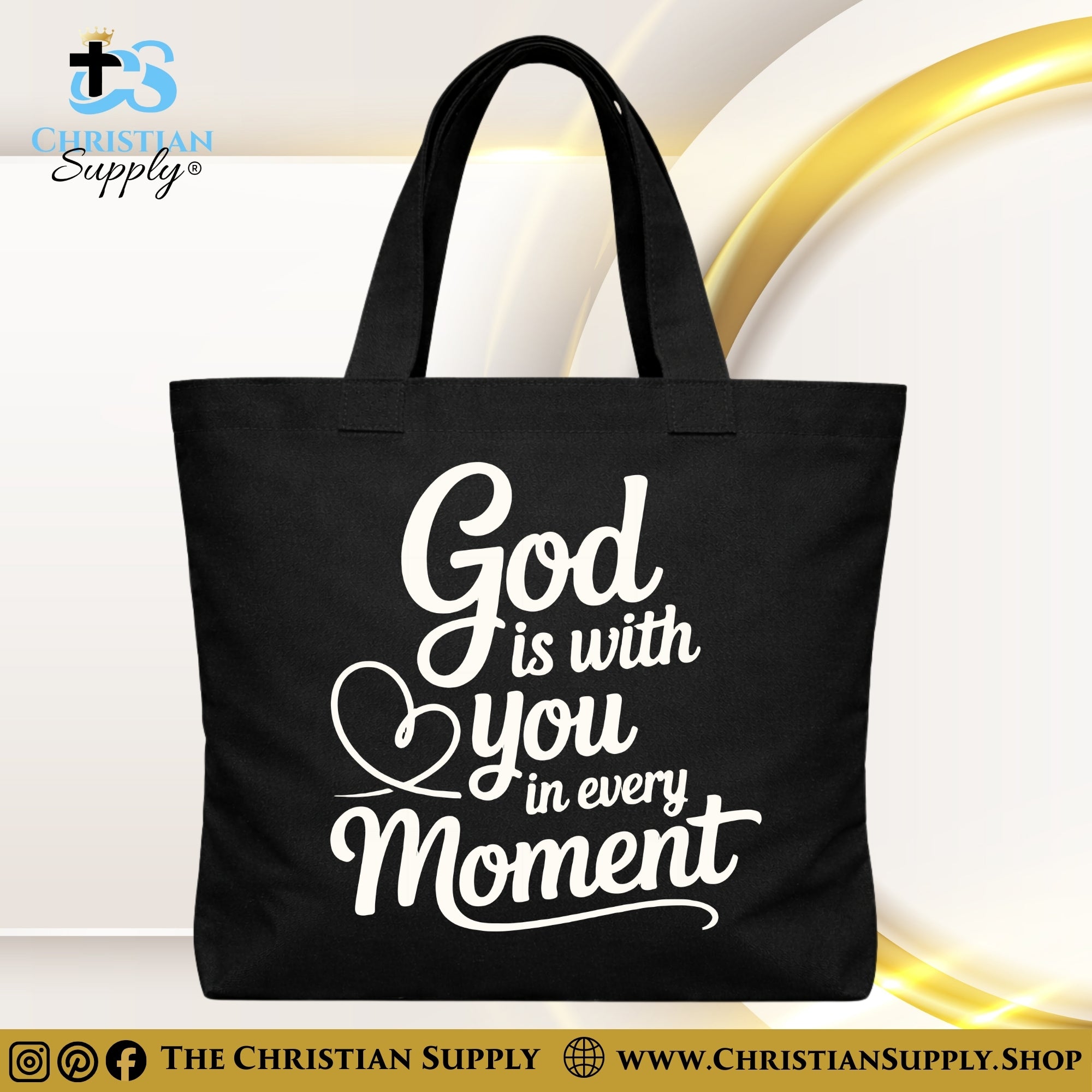 "God is With You in Every Moment" Christian Tote Bag – Durable 12oz Cotton Canvas Reusable Shoulder Bag for Daily Use