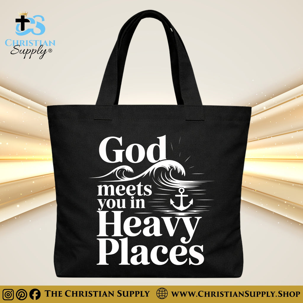 “God Meets You in Heavy Places” Inspirational Christian Tote Bag – Durable 12oz Cotton Canvas Reusable Shoulder Bag for Daily Use