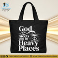 “God Meets You in Heavy Places” Inspirational Christian Tote Bag – Durable 12oz Cotton Canvas Reusable Shoulder Bag for Daily Use