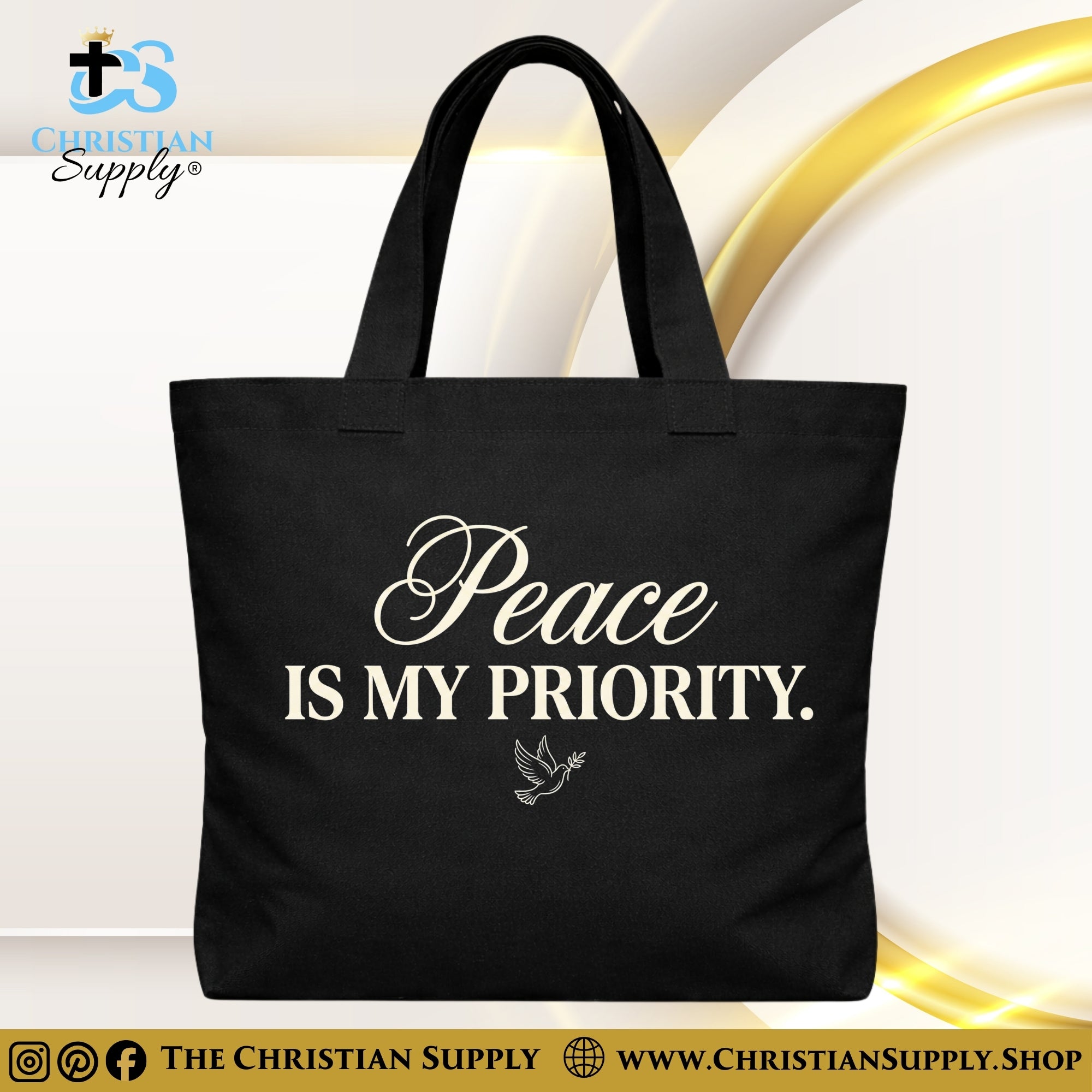 “Peace Is My Priority” Inspirational Christian Tote Bag – Durable 12oz Cotton Canvas Reusable Shoulder Bag for Daily Use
