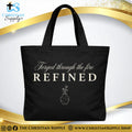 “Forged Through the Fire Refined” Inspirational Christian Tote Bag – Durable 12oz Cotton Canvas Reusable Shoulder Bag for Daily Use