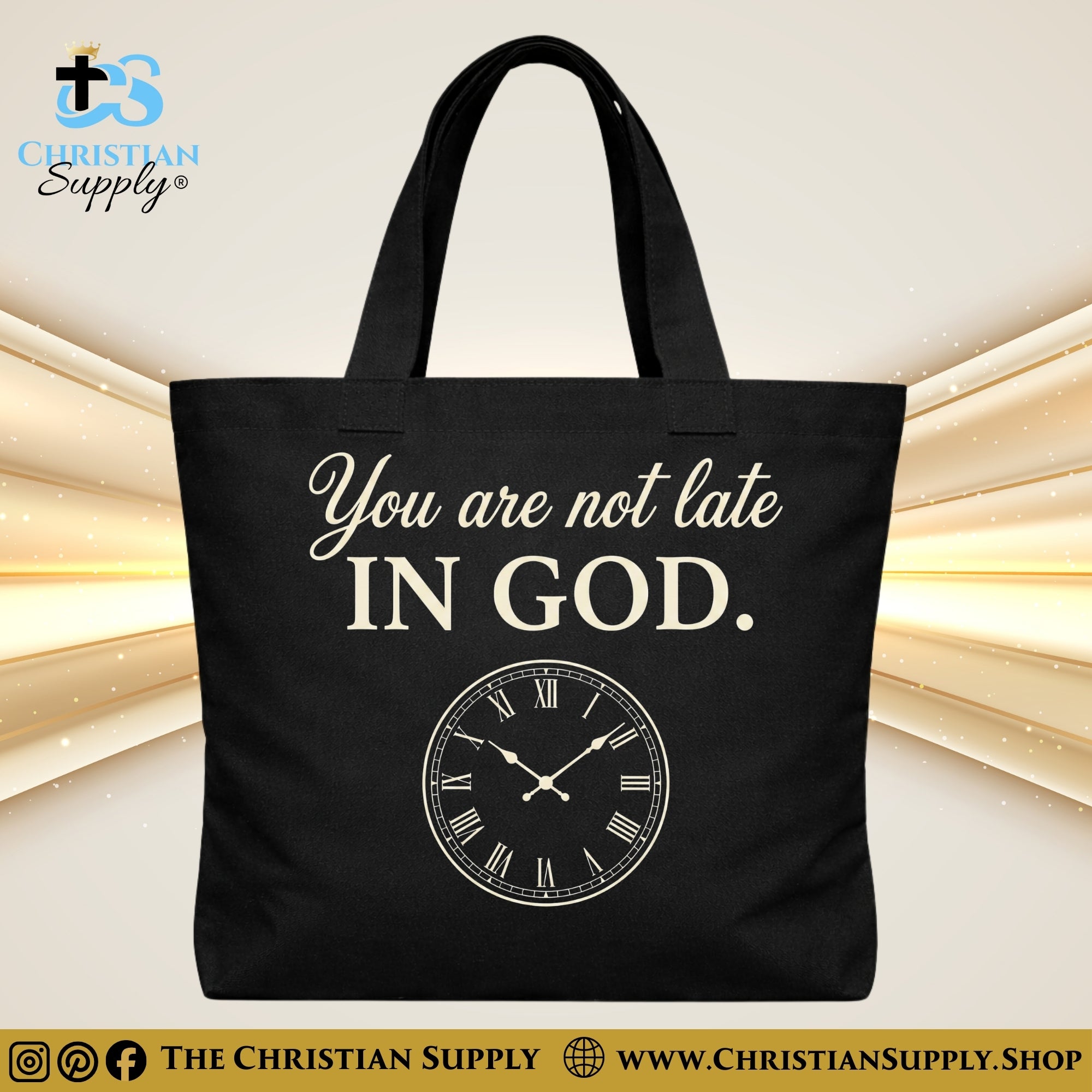 “You Are Not Late in God” Inspirational Christian Tote Bag – Durable 12oz Cotton Canvas Reusable Shoulder Bag for Daily Use