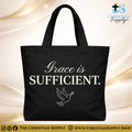 “Grace Is Sufficient” Inspirational Christian Tote Bag – Durable 12oz Cotton Canvas Reusable Shoulder Bag for Daily Use