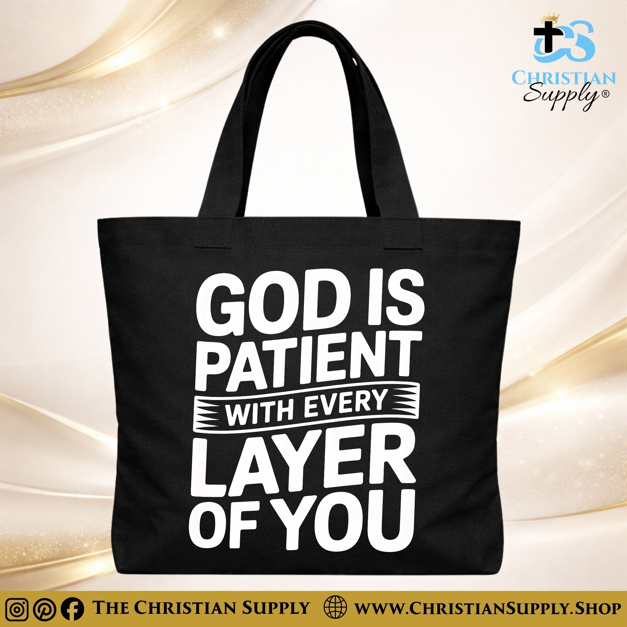 “God Is Patient With Every Layer of You” Inspirational Christian Tote Bag – Durable 12oz Cotton Canvas Reusable Shoulder Bag for Daily Use