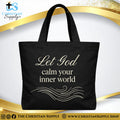 “Let God Calm Your Inner World” Inspirational Christian Tote Bag – Durable 12oz Cotton Canvas Reusable Shoulder Bag for Daily Use
