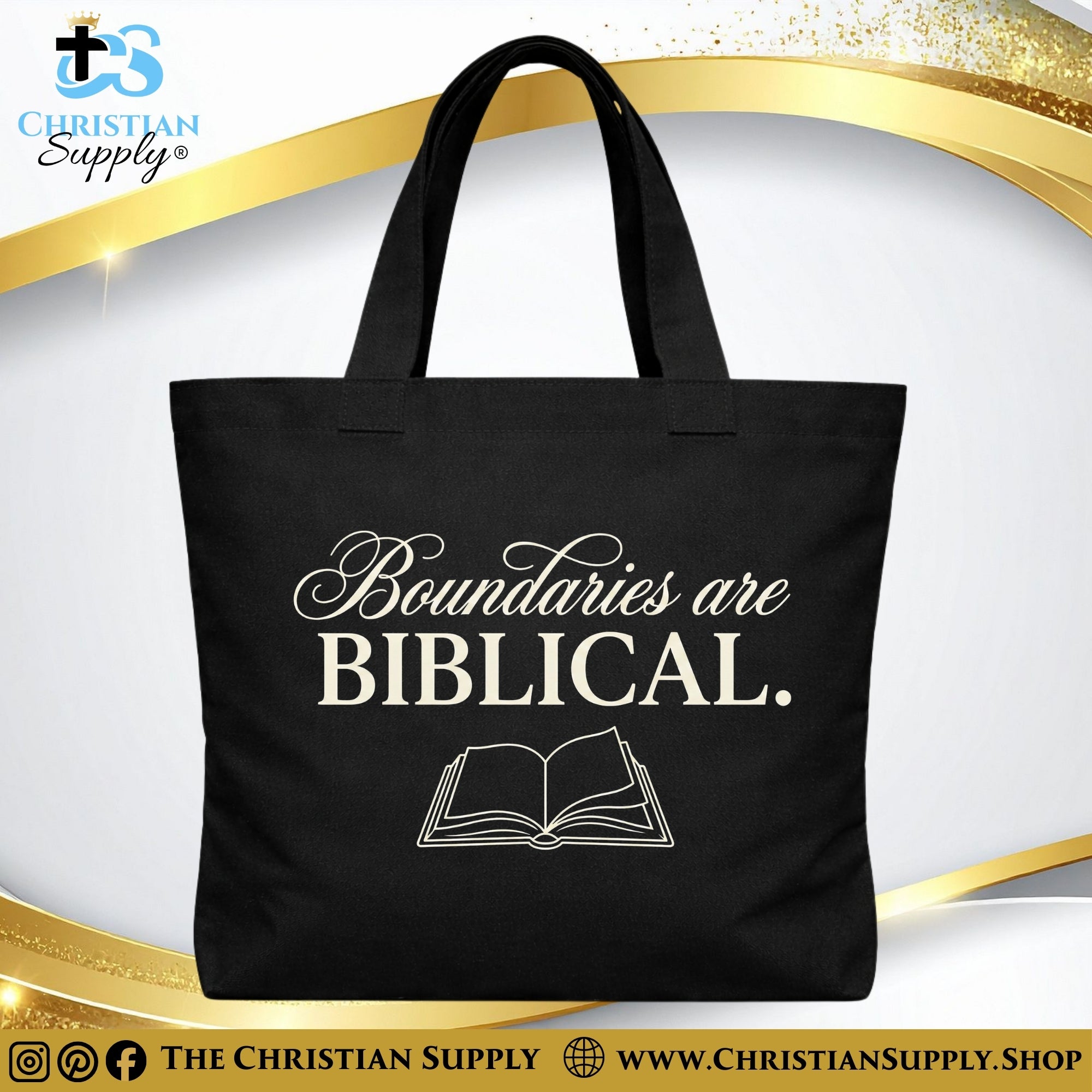 “Boundaries are Biblical” Inspirational Christian Tote Bag – Durable 12oz Cotton Canvas Reusable Shoulder Bag for Daily Use