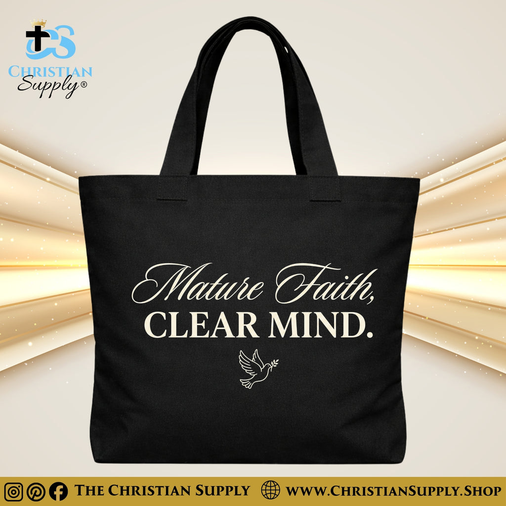 “Mature Faith, Clear Mind” Inspirational Christian Tote Bag – Durable 12oz Cotton Canvas Reusable Shoulder Bag for Daily Use