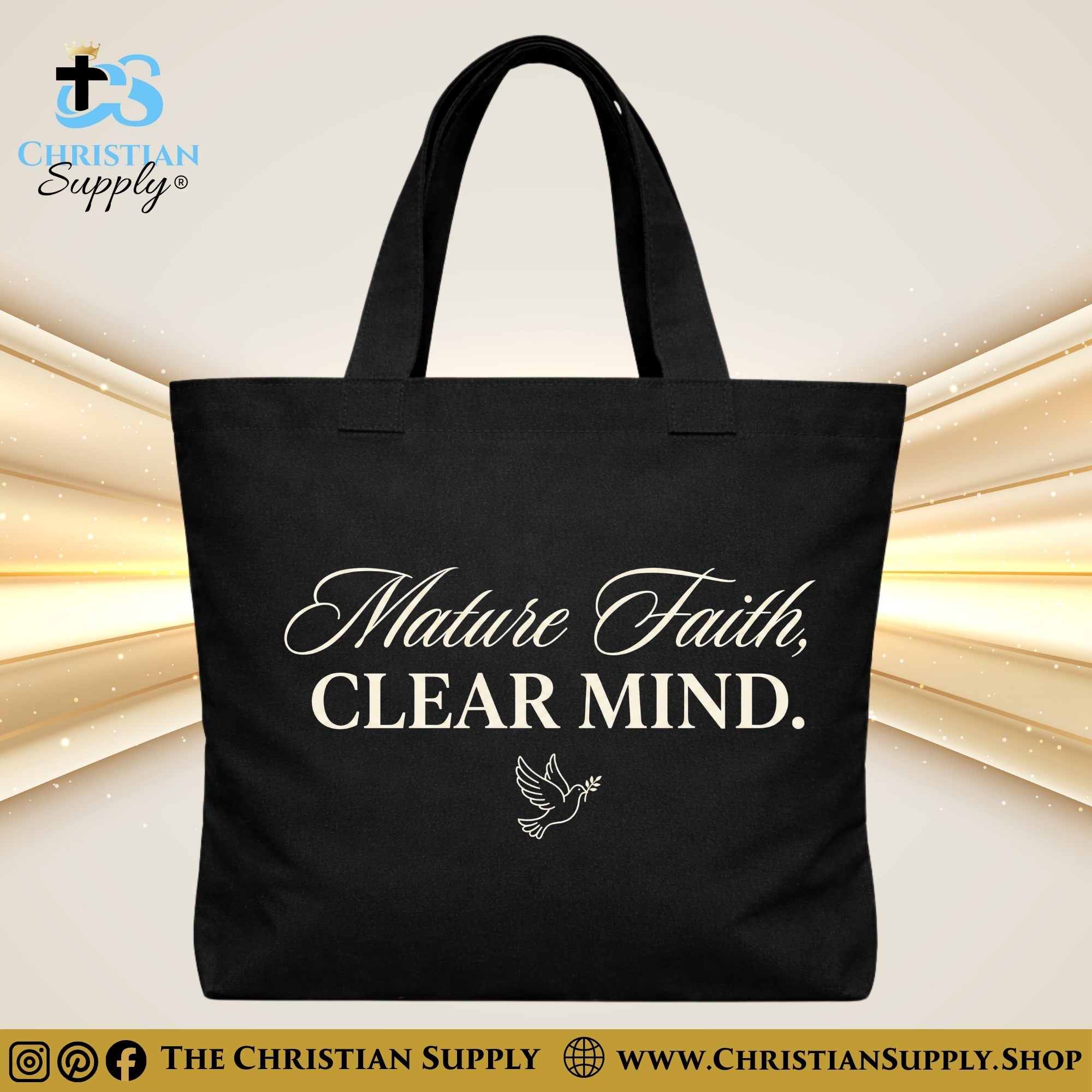 “Mature Faith, Clear Mind” Inspirational Christian Tote Bag – Durable 12oz Cotton Canvas Reusable Shoulder Bag for Daily Use